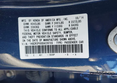 2014 Honda Accord Ex-L V-6 z USA, uszkodzony, nr VIN 1HGCR3F85EA039705